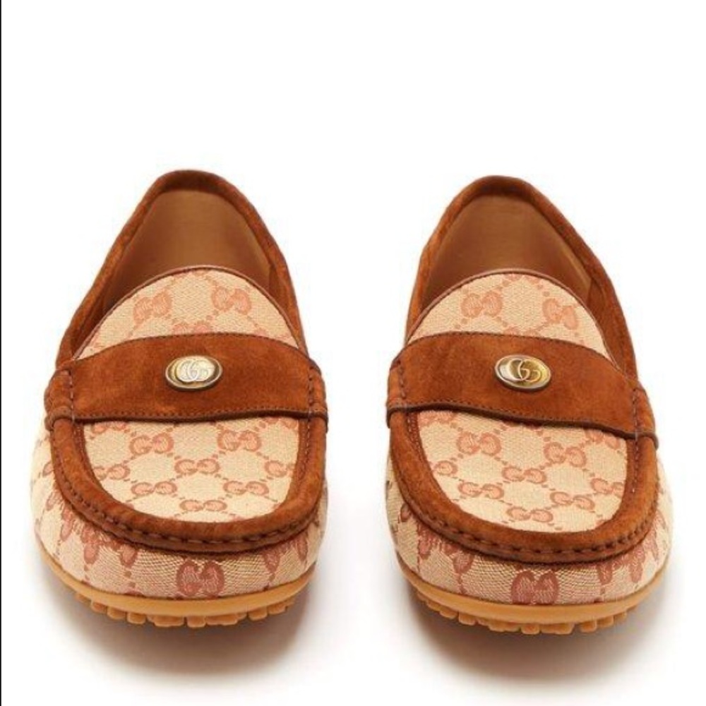 Gg Monogrammed Driving Shoes In Brown